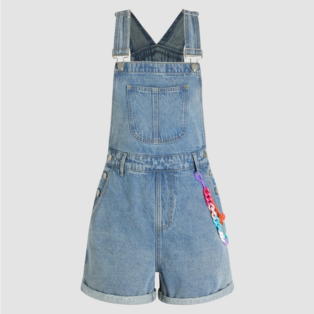 Cider Blue Women’s XXS Jean Overalls with Colorful Chain